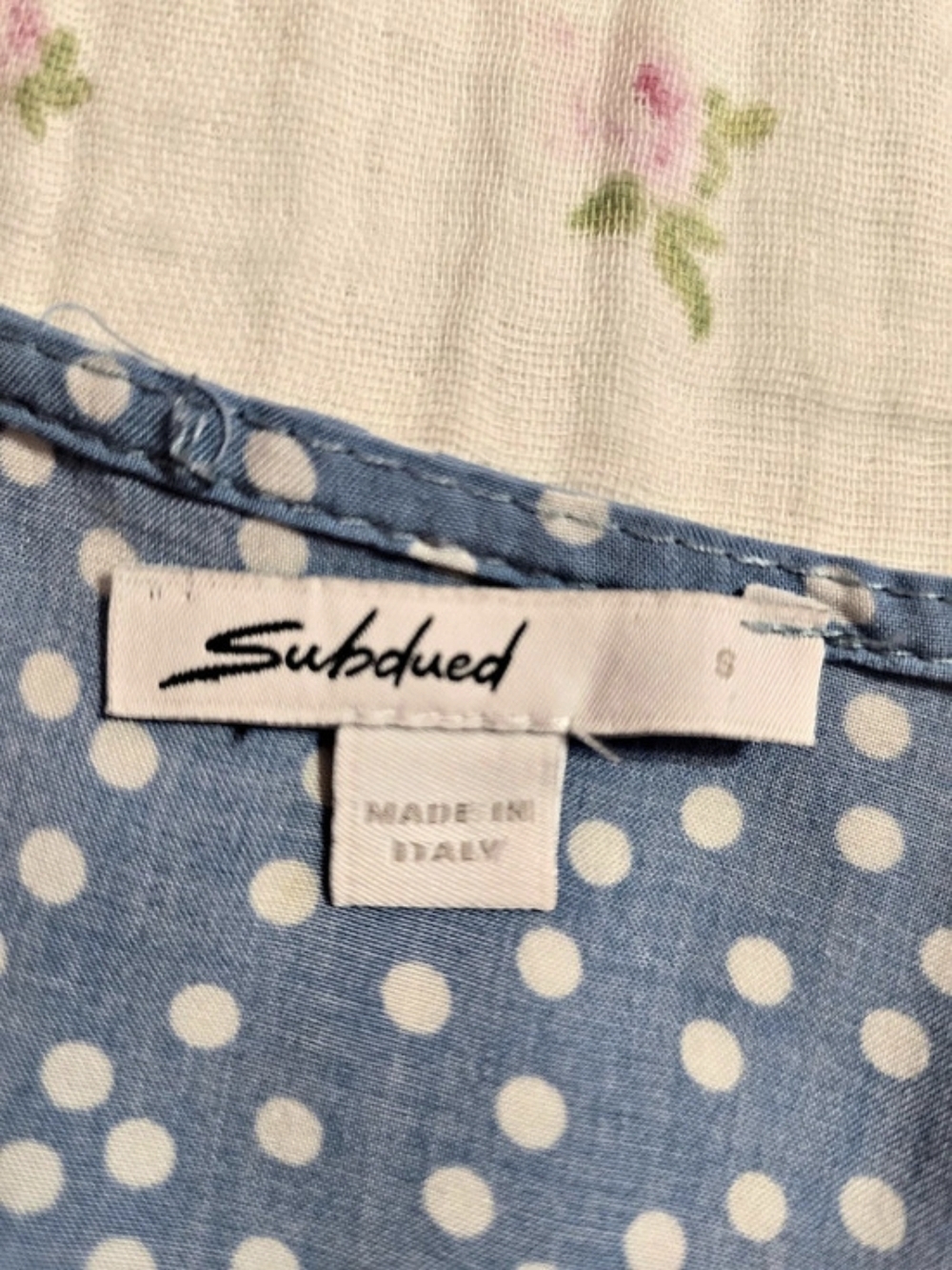 Subdued V-Neck Polka Dot Ruffle Dress Blue & White - Picture 3 of 3